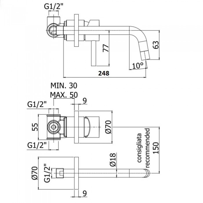 Змішувач прихованого монтажу для раковини Paffoni Light LIG 007 CR 70