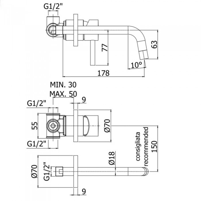 Змішувач прихованого монтажу для раковини Paffoni Light LIG 006 CR70