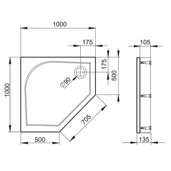 Поддон Devit Universal FTR4210 душевой 100х100 (пятиугольный), с ножками, панелью, сифоном