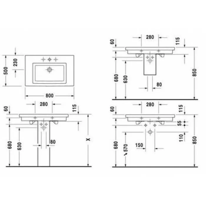 Плитка керамогранит Керамическая раковина 80 см Duravit 2nd floor 0491800000 для пола