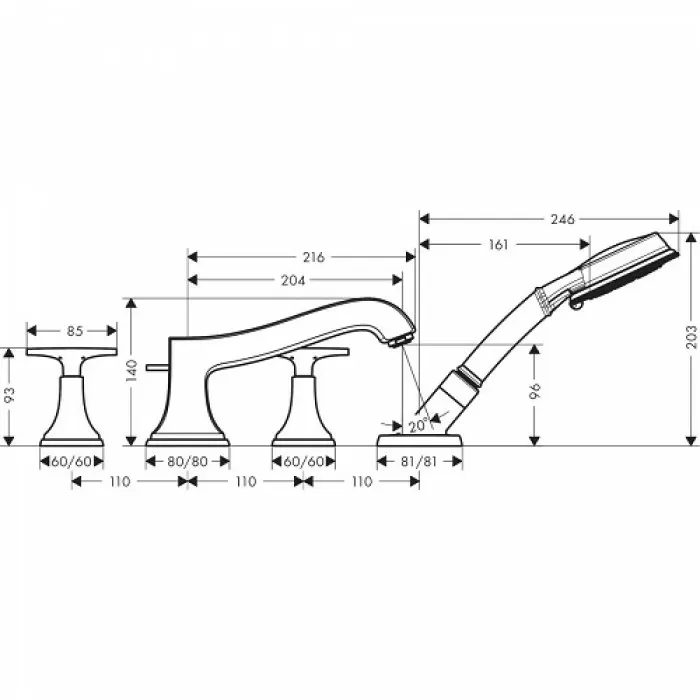Смеситель для ванны Hansgrohe Metropol Classic 31449090
