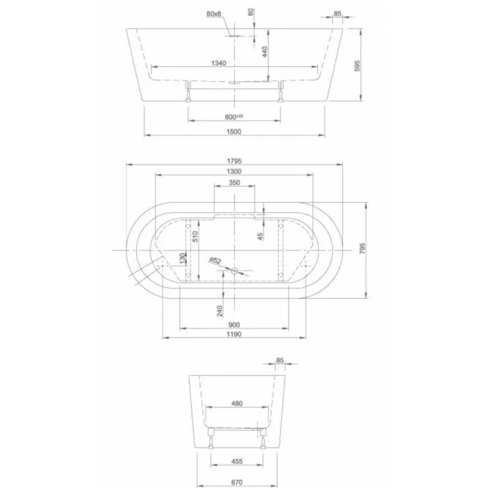 Ванна акриловая Knief Hot 180x80 см (0100-072)