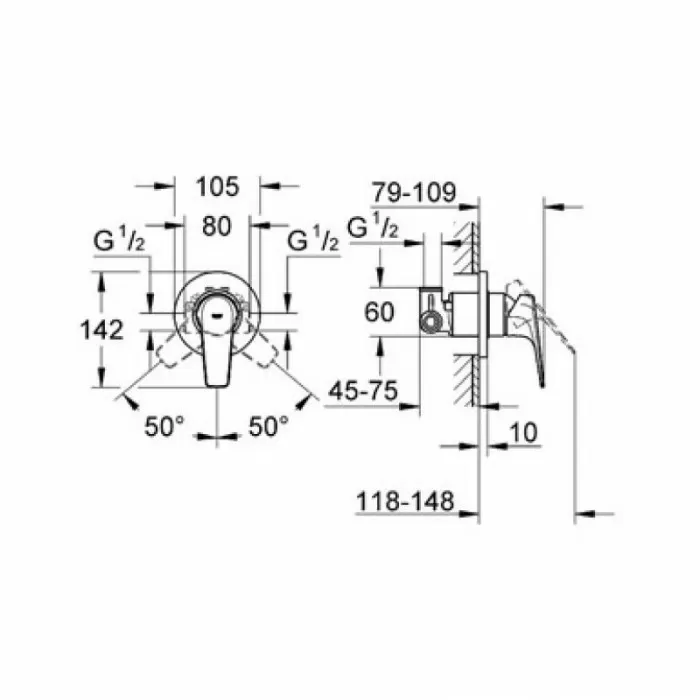 Grohe BauFlow Однорычажный смеситель для душа (29046000)