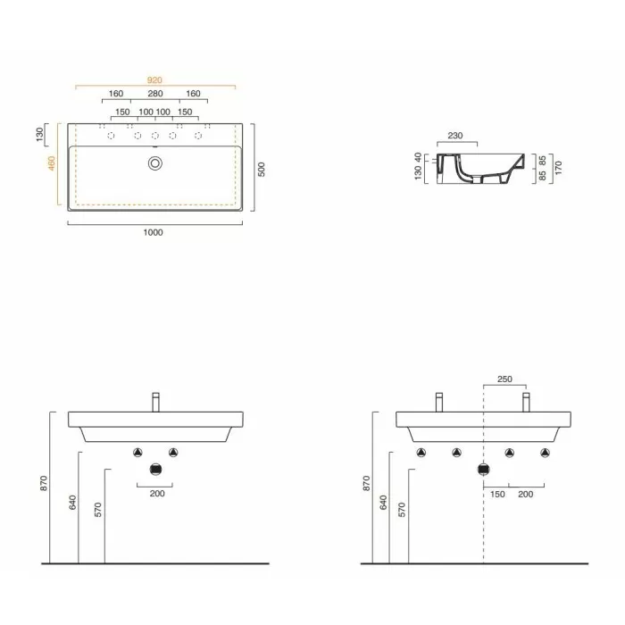 Керамическая раковина 100 см Catalano NEW ZERO, bianco satinato