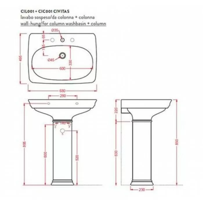 Керамическая раковина 68 см Artceram Civitas, white glossy (CIL001 01;00)