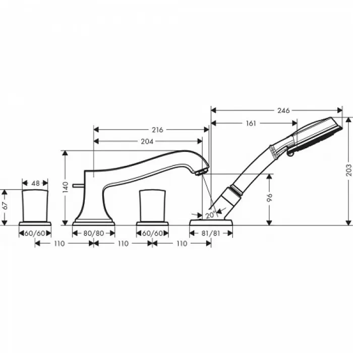 Смеситель для ванны Hansgrohe Metropol Classic 31315090