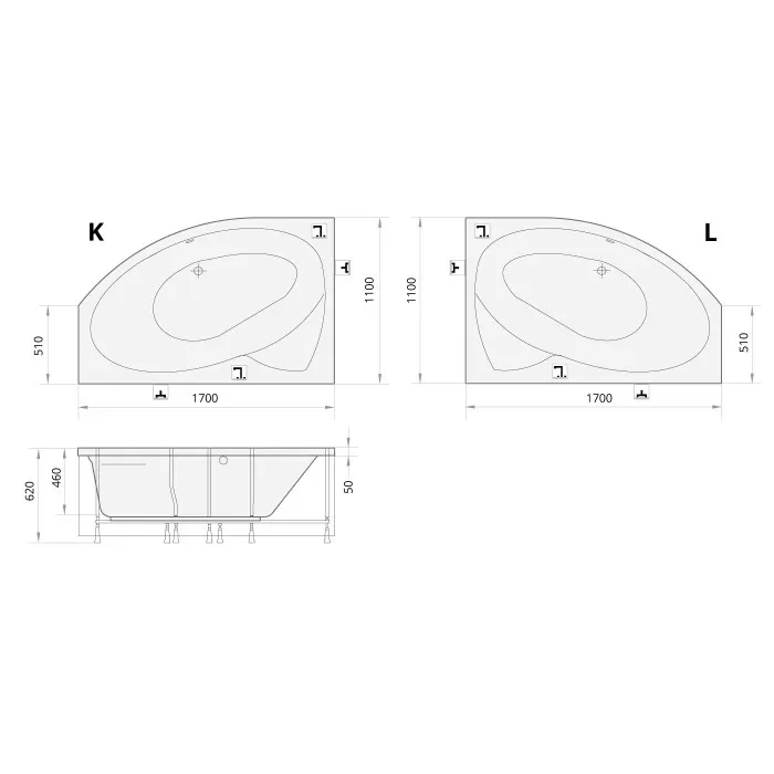 Ванна акриловая PAA Cello L 1700x1100x630