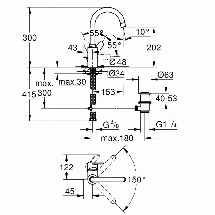 Grohe Eurostyle Cosmopolitan Смеситель однорычажный для раковины L-Size (23043003)