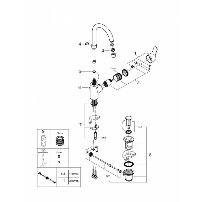 Grohe Eurostyle Cosmopolitan Смеситель однорычажный для раковины L-Size (23043003)