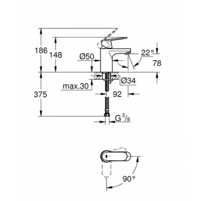 Смеситель для раковины Grohe Eurosmart cosmopolitan S-Size 3282700E