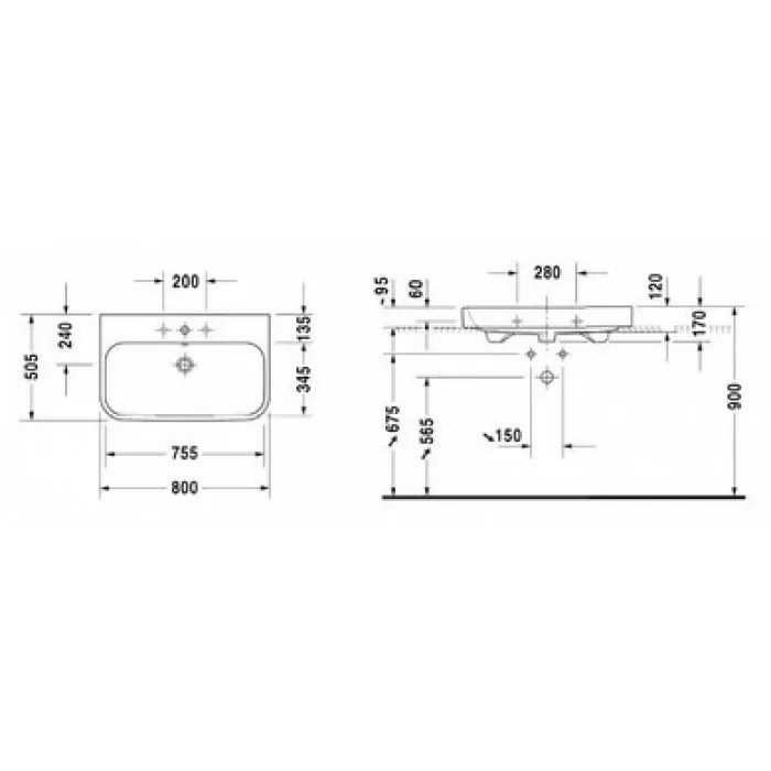 Плитка керамогранит Керамическая раковина 80 см Duravit Happy D.2 2318800027 для пола