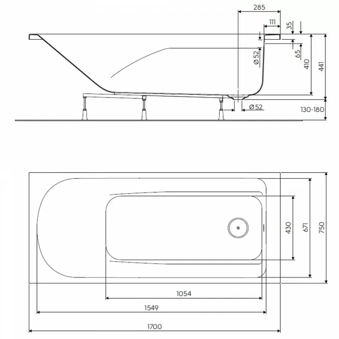 Ванна акриловая Kolo COMFORT Plus 170x75 см XWP1470000