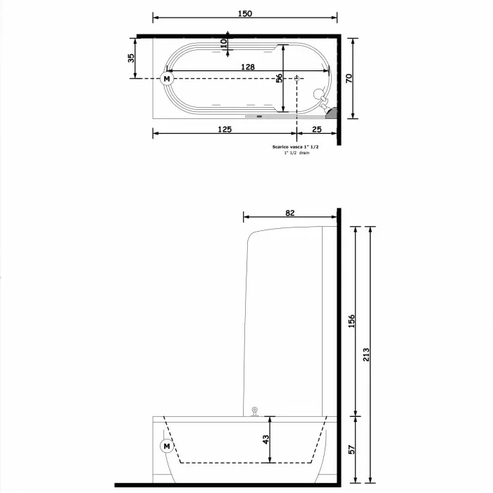 Gruppo Treesse Cristina Box Ванна прямоугольная 150x70xh213 см