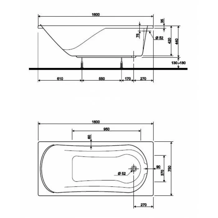 Ванна акриловая Kolo Comfort XWP3060 160x75 с ножками