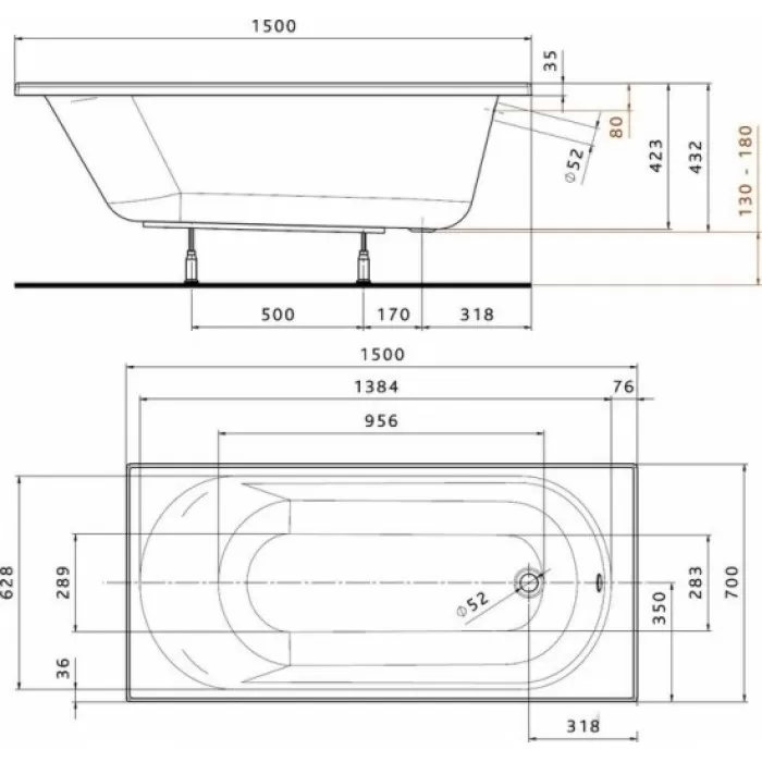 Ванна акриловая Kolo Opal Plus 150x70 XWP135000N