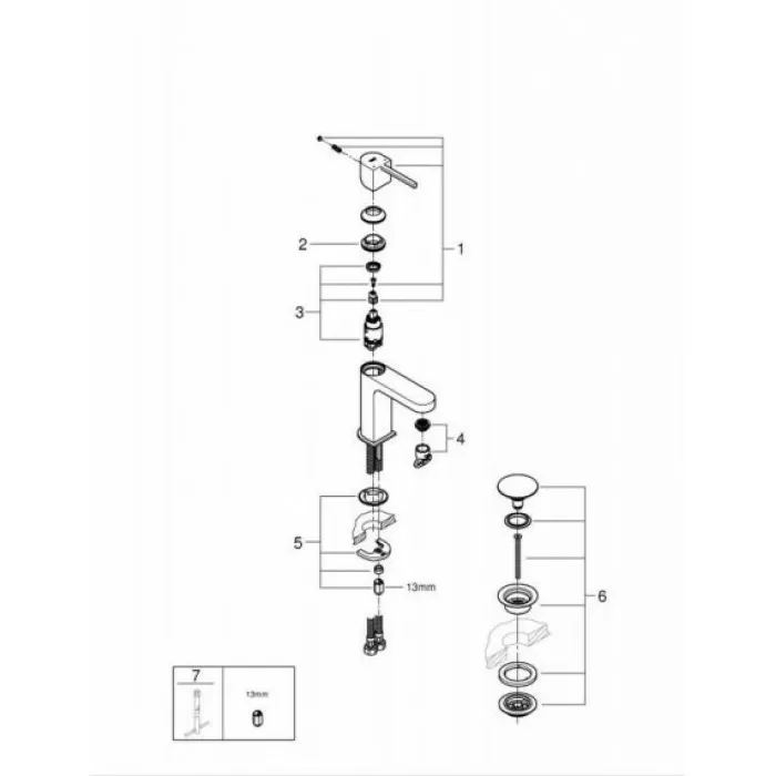 Grohe Plus Смеситель однорычажный для раковины S-Size + нажимной донный клапан (33163003)