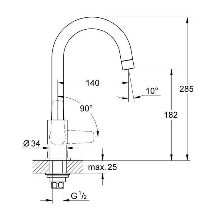 Grohe BauFlow Однорычажный кран для кухонной мойки (31220000)