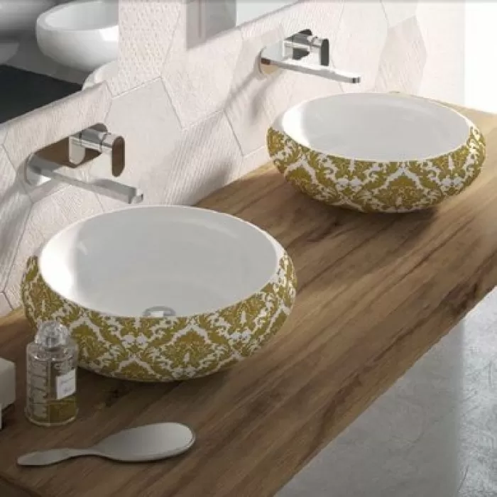Керамическая раковина 43 см Artceram Tao, white glossy/gold damasco (TOL001 01; 89) Керамическая раковина 43 см Artceram Tao, white glossy/gold damasco (TOL001 01; 89)