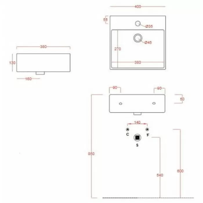 Керамическая раковина 40 см Artceram Quadro, white glossy (QUL005 01; 00)