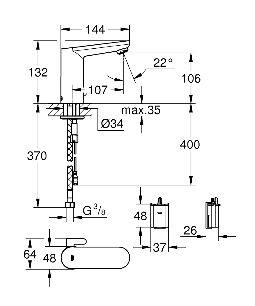 ЧертежGrohe Eurosmart Cosmopolitan E (36327000)