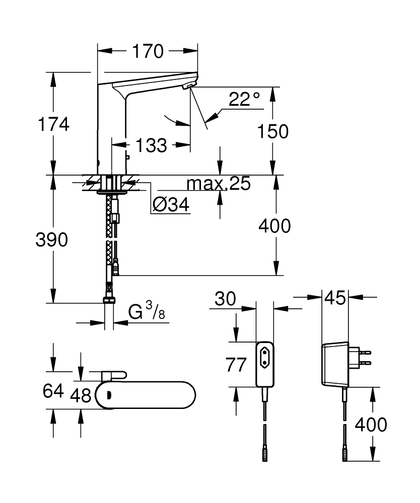 ЧертежGrohe Eurosmart Cosmopolitan E (36334SD0)