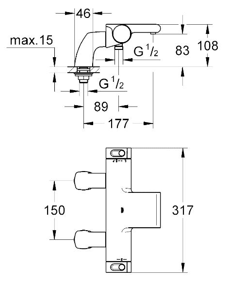 ЧертежGrohe Grohtherm 2000 NEW (34176001)