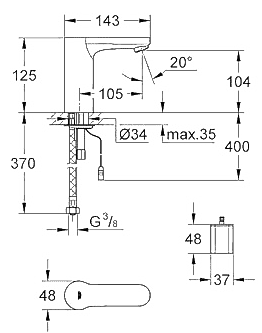 ЧертежGrohe Eurosmart Cosmopolitan E (36330000)